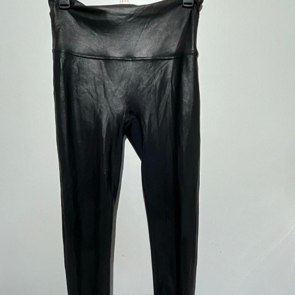 Spanx Women's Black Faux Leather High Rise Pull On Leggings Size Large
